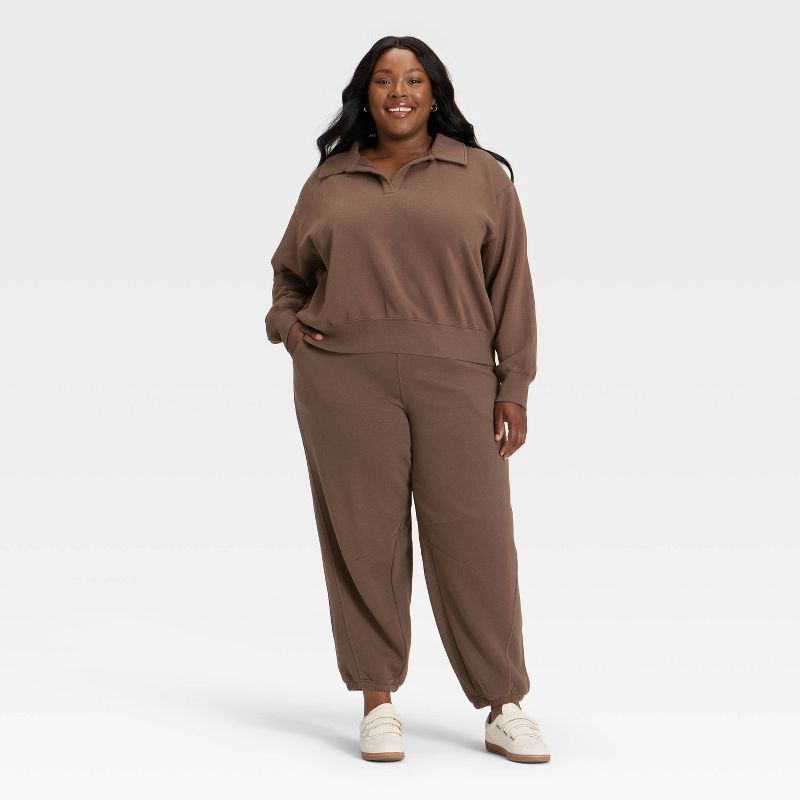 slide 3 of 3, Women's Fleece Polo Sweatshirt - Universal Thread™ Brown XXL, 1 ct