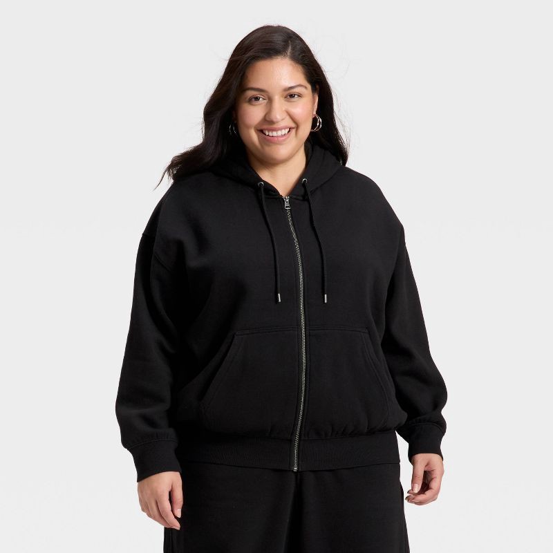 slide 1 of 3, Women's Zip-Up Hoodie Sweatshirt - Universal Thread™ Black XXL, 1 ct