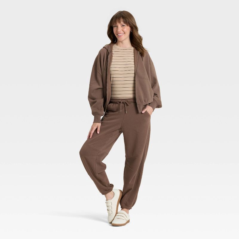 slide 3 of 3, Women's Zip-Up Hoodie Sweatshirt - Universal Thread™ Brown L, 1 ct