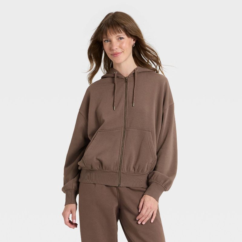 slide 1 of 3, Women's Zip-Up Hoodie Sweatshirt - Universal Thread™ Brown L, 1 ct