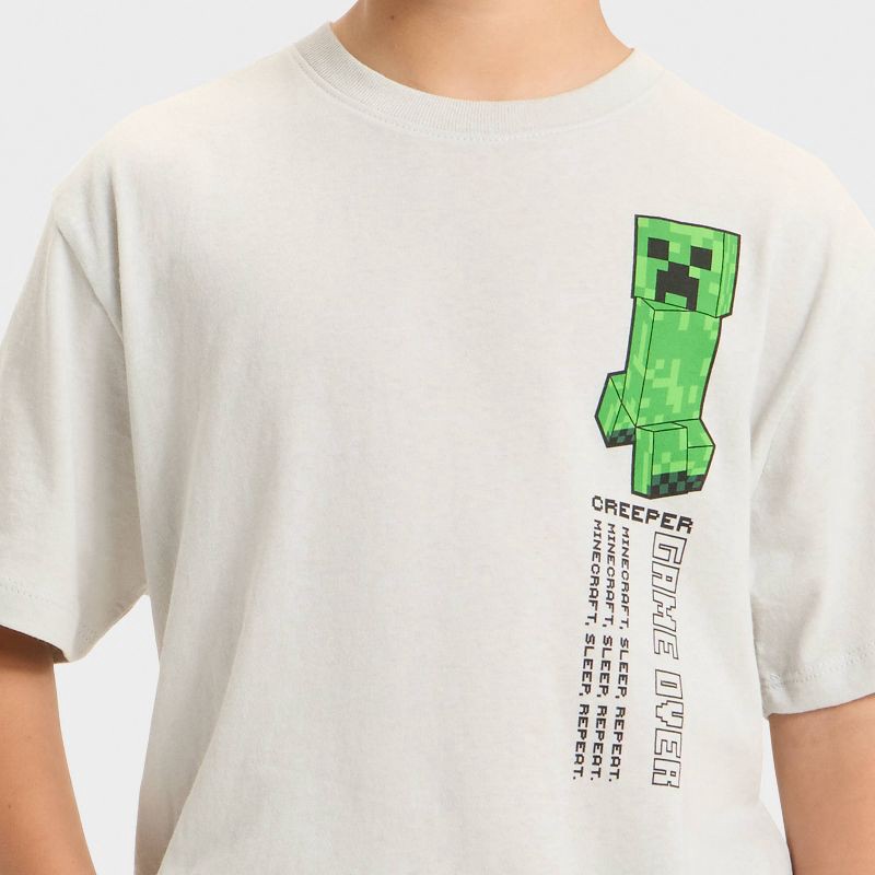 slide 3 of 4, Boys' Minecraft Creeper Short Sleeve Graphic T-Shirt - Cream S, 1 ct