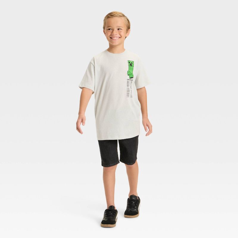 slide 4 of 4, Boys' Minecraft Creeper Short Sleeve Graphic T-Shirt - Cream S, 1 ct