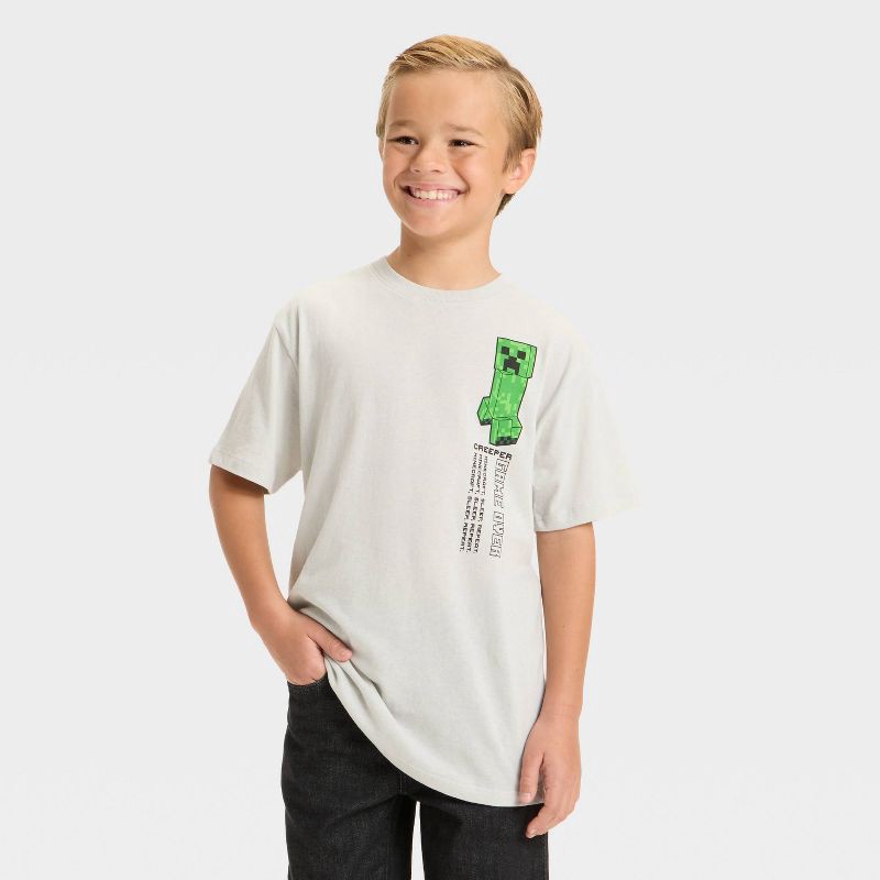 slide 2 of 4, Boys' Minecraft Creeper Short Sleeve Graphic T-Shirt - Cream M, 1 ct
