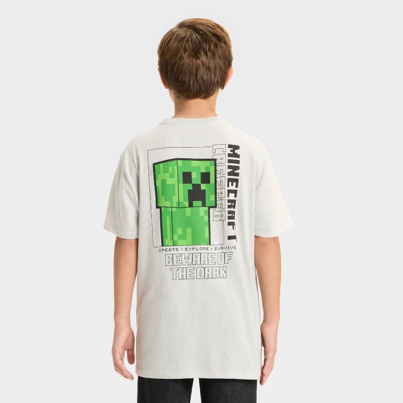 slide 1 of 4, Boys' Minecraft Creeper Short Sleeve Graphic T-Shirt - Cream M, 1 ct
