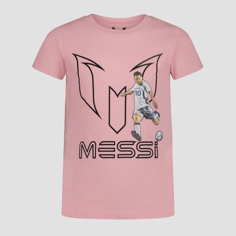 slide 1 of 3, Girls' Messi Short Sleeve Graphic T-Shirt - Pink S: Fit, Crew Neck, Jersey Fabric, 1 ct