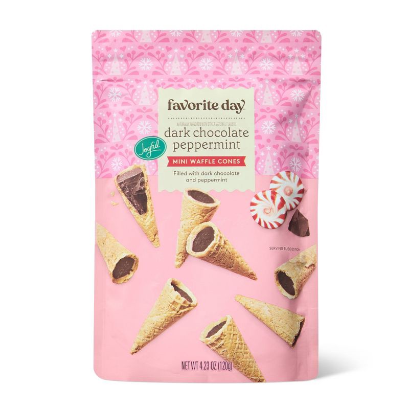 slide 1 of 3, Christmas Peppermint Dark Chocolate Mini Waffle Cones - 4.23oz - Favorite Day™, 4.23 oz
