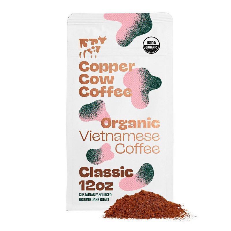 slide 1 of 10, COPPER COW COFFEE Classic Organic Vietnamese Dark Roast Ground Coffee - 12oz, 12 oz