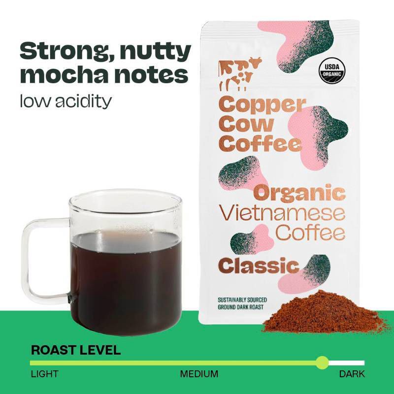 slide 10 of 10, COPPER COW COFFEE Classic Organic Vietnamese Dark Roast Ground Coffee - 12oz, 12 oz