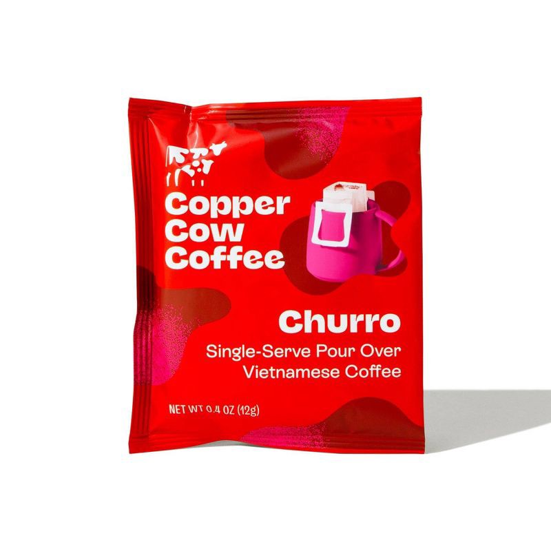 slide 1 of 11, COPPER COW COFFEE Churro Single Serve Pour Over Ground Coffee - 0.4oz, 0.4 oz