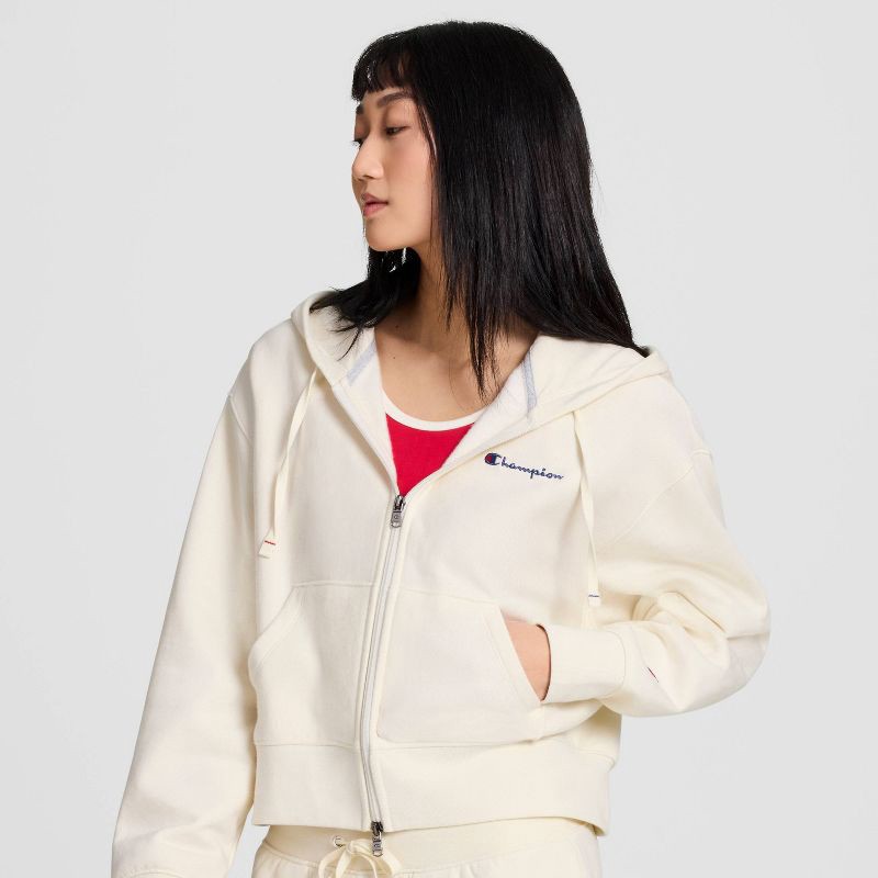 slide 1 of 6, Champion Women's Cropped Fleece Zip-Up Sweatshirt - Cream L, 1 ct