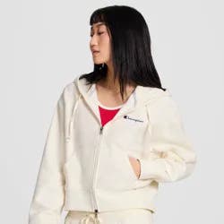 Champion Women's Cropped Fleece Zip-Up Sweatshirt - Cream XL