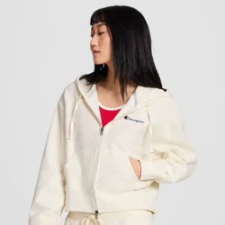 Champion Women's Cropped Fleece Zip-Up Sweatshirt - Cream XXL