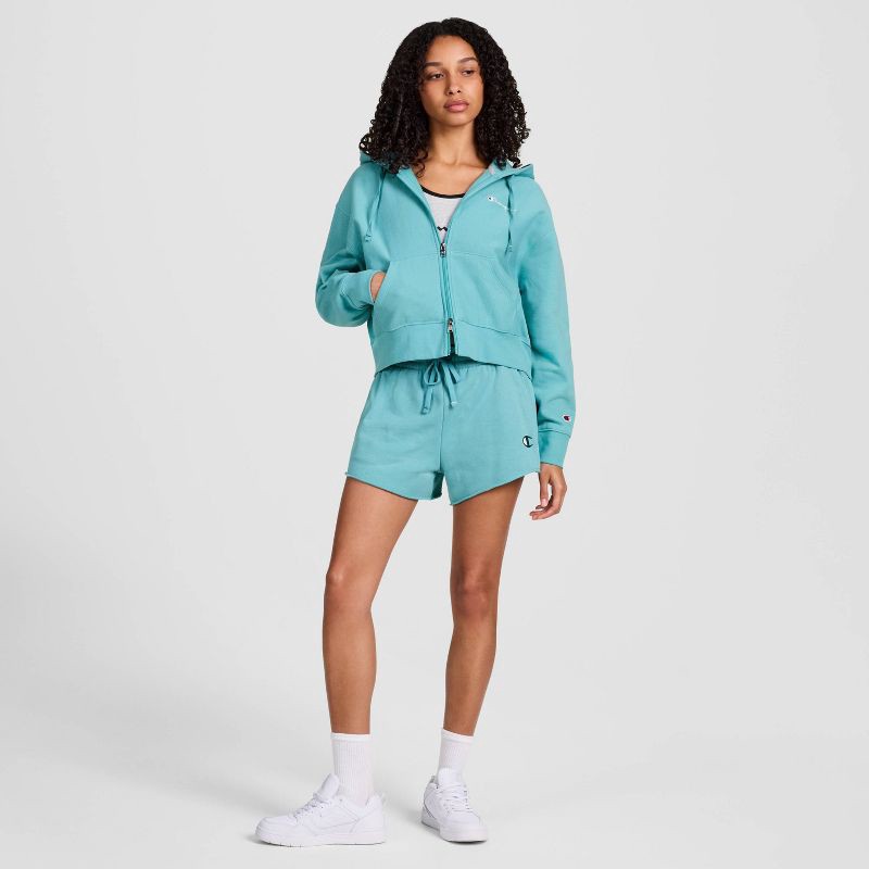 slide 3 of 5, Champion Women's Cropped Fleece Zip-Up Sweatshirt - Teal Blue XS, 1 ct