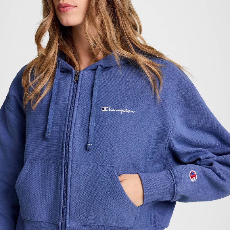 slide 4 of 7, Champion Women's Cropped Fleece Zip-Up Sweatshirt - Blue M, 1 ct