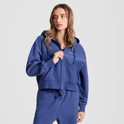 Champion Women's Cropped Fleece Zip-Up Sweatshirt - Blue L