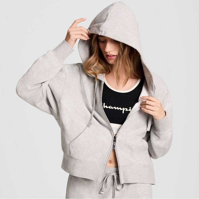 slide 4 of 7, Champion Women's Cropped Full Zip Fleece Hoodie - Light Gray Heather XS, 1 ct