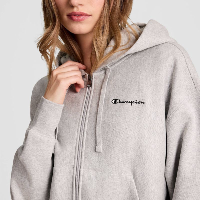 slide 5 of 7, Champion Women's Cropped Full Zip Fleece Hoodie - Light Gray Heather XS, 1 ct