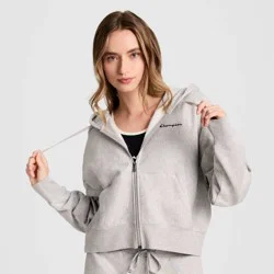 Champion Women's Cropped Fleece Zip-Up Sweatshirt - Light Heather Gray XS