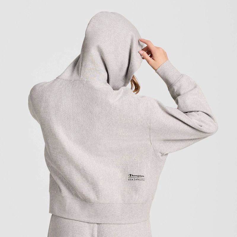 slide 2 of 7, Champion Women's Cropped Full Zip Fleece Hoodie - Light Gray Heather L, 1 ct