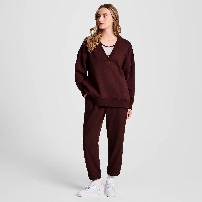 slide 3 of 5, Champion Women's Long Sleeve V-Neck French Terry Pullover - Maroon M, 1 ct