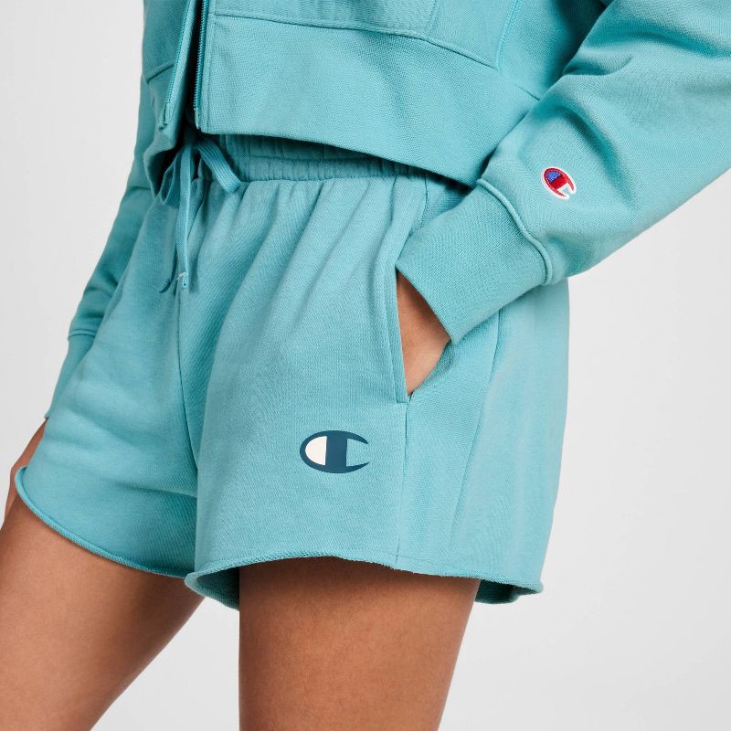 slide 5 of 5, Champion Women's French Terry Pull-On Shorts - Teal Blue M, 1 ct