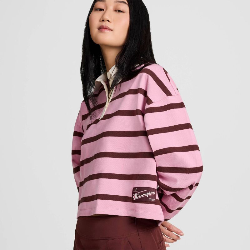 slide 4 of 5, Champion Women's Long Sleeve Rugby Shirt - Pink Striped XXL, 1 ct