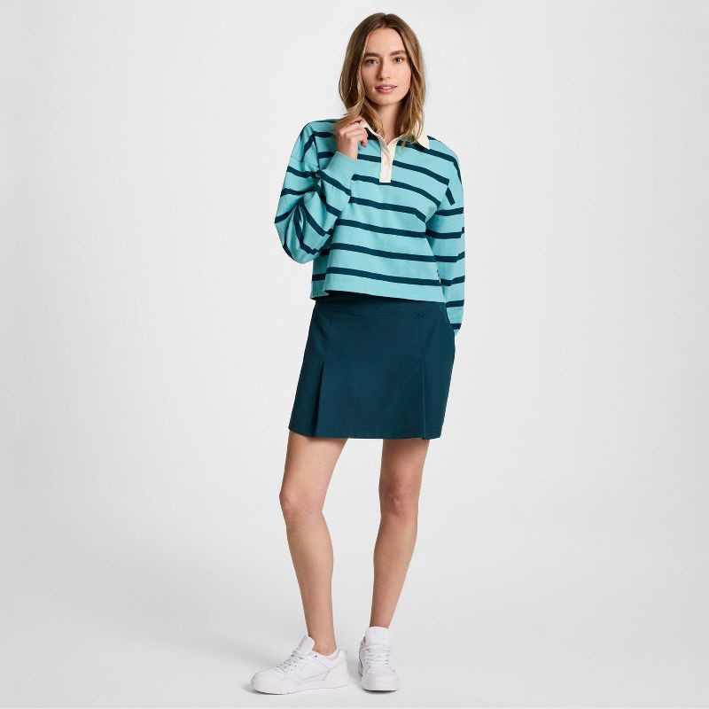 slide 4 of 5, Champion Women's Long Sleeve Rugby Shirt - Teal Blue Striped M, 1 ct