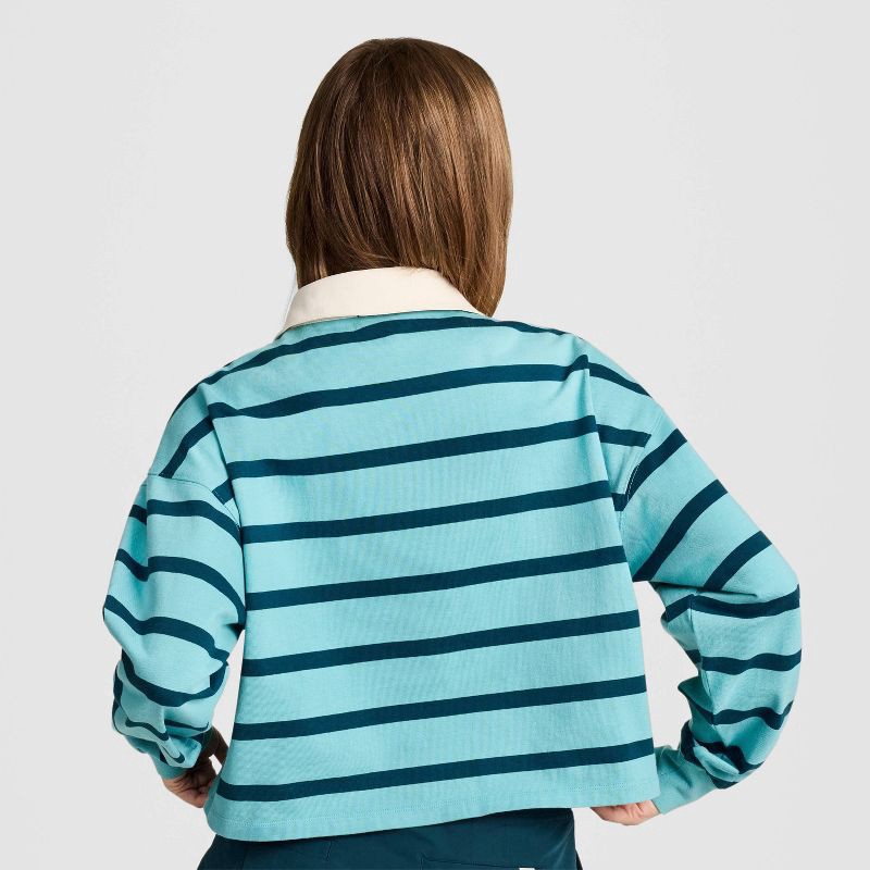 slide 3 of 5, Champion Women's Long Sleeve Rugby Shirt - Teal Blue Striped L, 1 ct