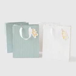 Sugar Paper + Target 4pk Small Foil Dot and Pinstripe Christmas Gift Bags with Tags Green/White - Sugar Paper™ + Target