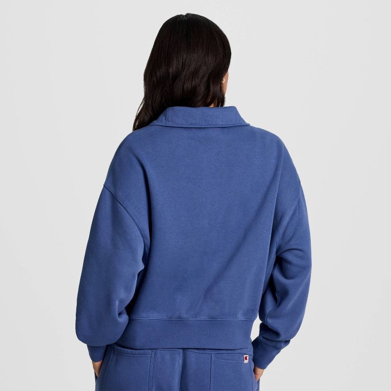 slide 2 of 5, Champion Women's Long Sleeve Fleece 1/4 Snap Cropped Pullover - Blue L, 1 ct