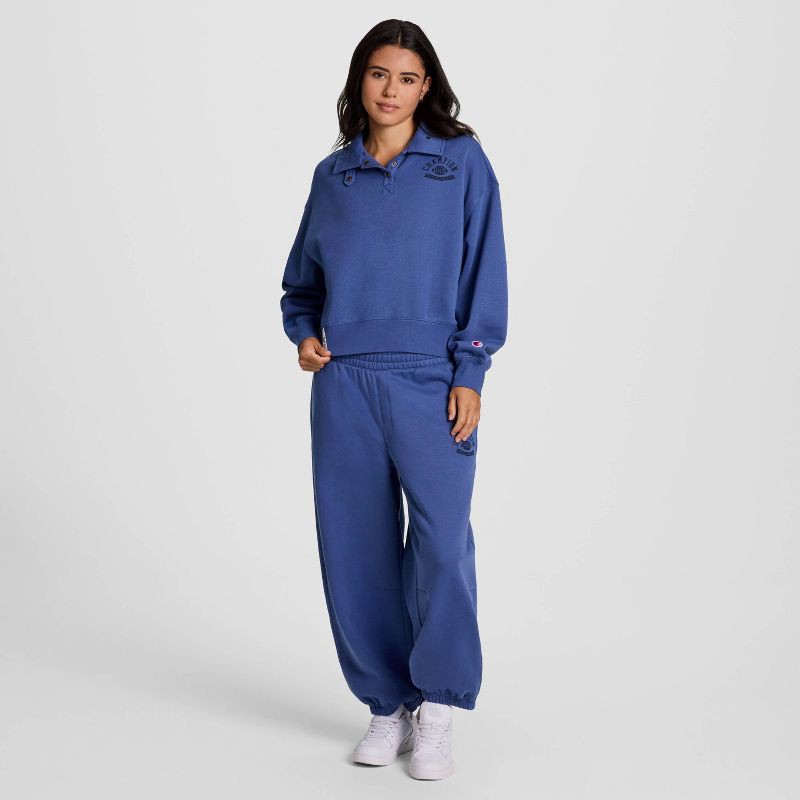 slide 3 of 5, Champion Women's Long Sleeve Fleece 1/4 Snap Cropped Pullover - Blue L, 1 ct