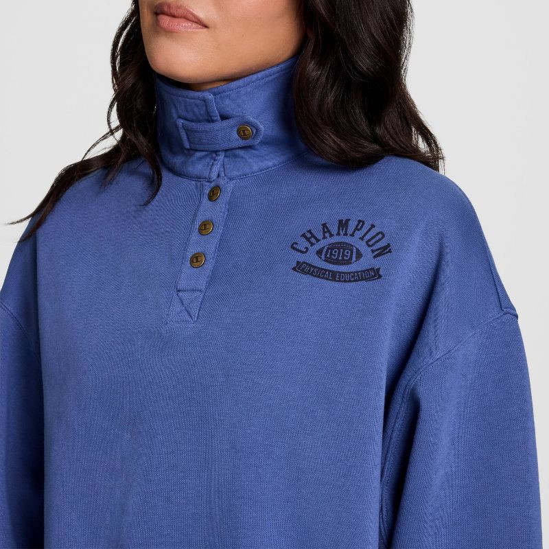 slide 4 of 5, Champion Women's Long Sleeve Fleece 1/4 Snap Cropped Pullover - Blue L, 1 ct