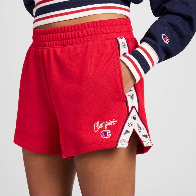 slide 1 of 4, Champion Women's Mid-Rise French Terry Pull-On Shorts - Red M, 1 ct