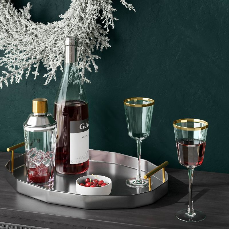 slide 2 of 3, 9.1 fl oz Faceted Stemmed Wine Glass Gold Rimmed Clear - Threshold™, 9.1 fl oz