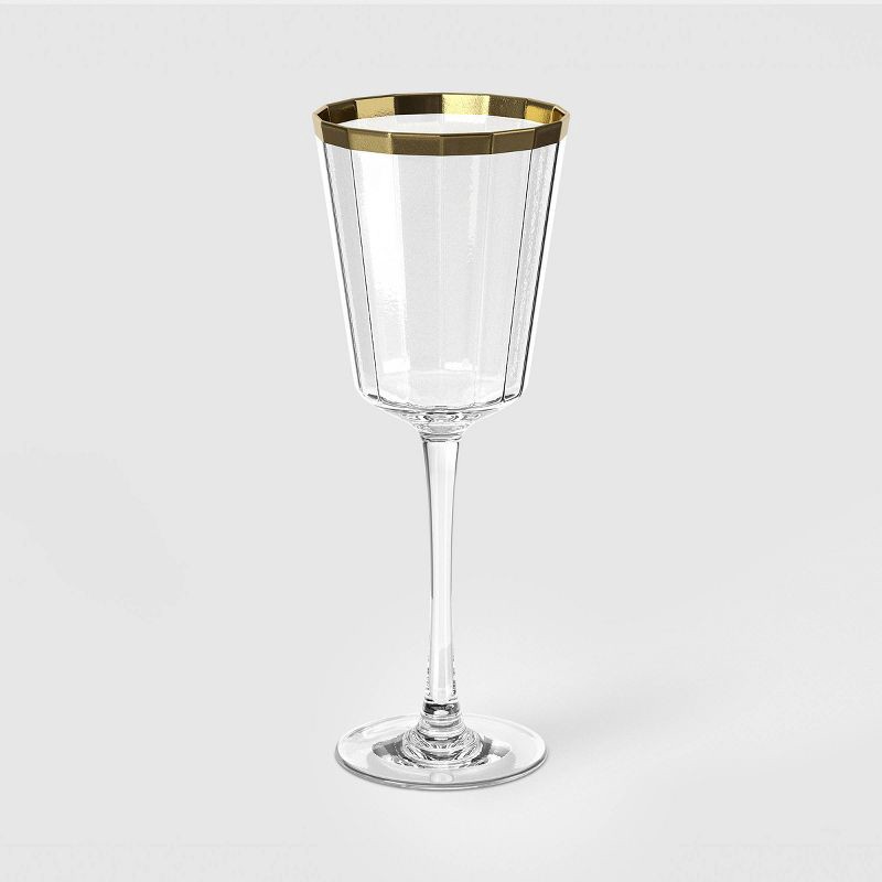 slide 1 of 3, 9.1 fl oz Faceted Stemmed Wine Glass Gold Rimmed Clear - Threshold™, 9.1 fl oz