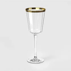 9.1 fl oz Faceted Stemmed Wine Glass Gold Rimmed Clear - Threshold™