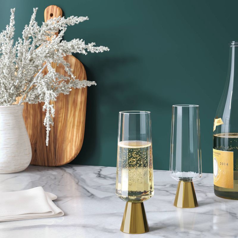 slide 2 of 3, 7.1 fl oz Faceted Champagne Flute Gold Rimmed Clear - Threshold™, 7.1 fl oz