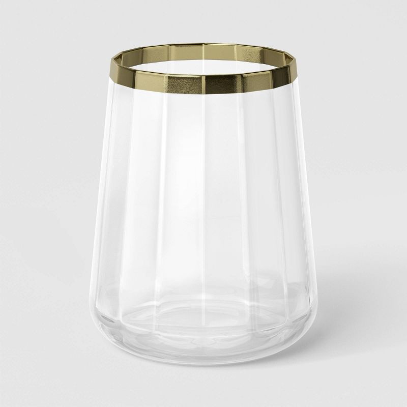 slide 1 of 3, 16.2 fl oz Faceted Stemless Wine Glass Gold Rimmed Clear - Threshold™, 16.2 fl oz