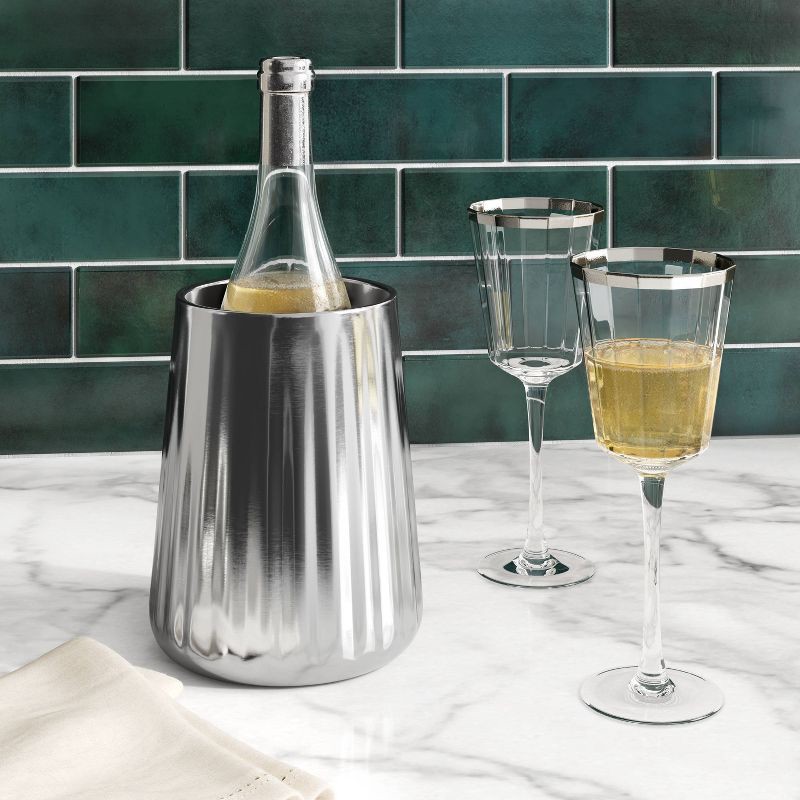 slide 2 of 3, 9.1 fl oz Faceted Stemmed Wine Glass Silver Rimmed Clear - Threshold™, 9.1 fl oz