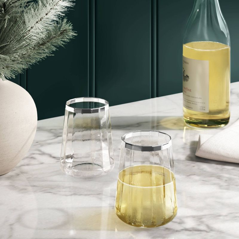 slide 2 of 3, 16.2 fl oz Faceted Stemless Wine Glass Silver Rimmed Clear -Threshold™, 16.2 fl oz