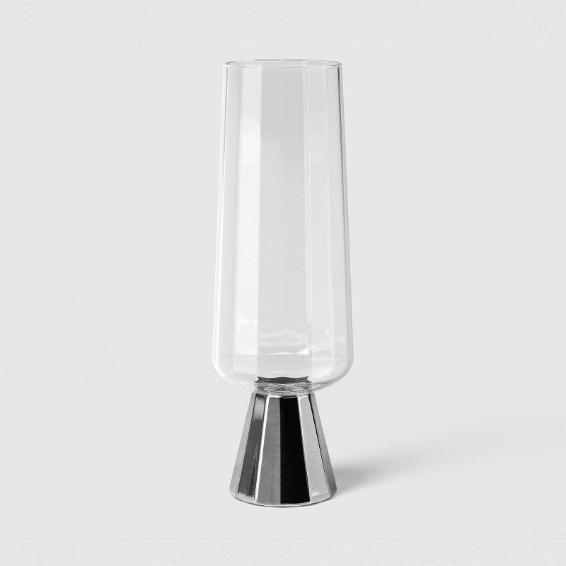 slide 1 of 3, 7.1 fl oz Faceted Champagne Flute Silver Rimmed Clear - Threshold™, 7.1 fl oz