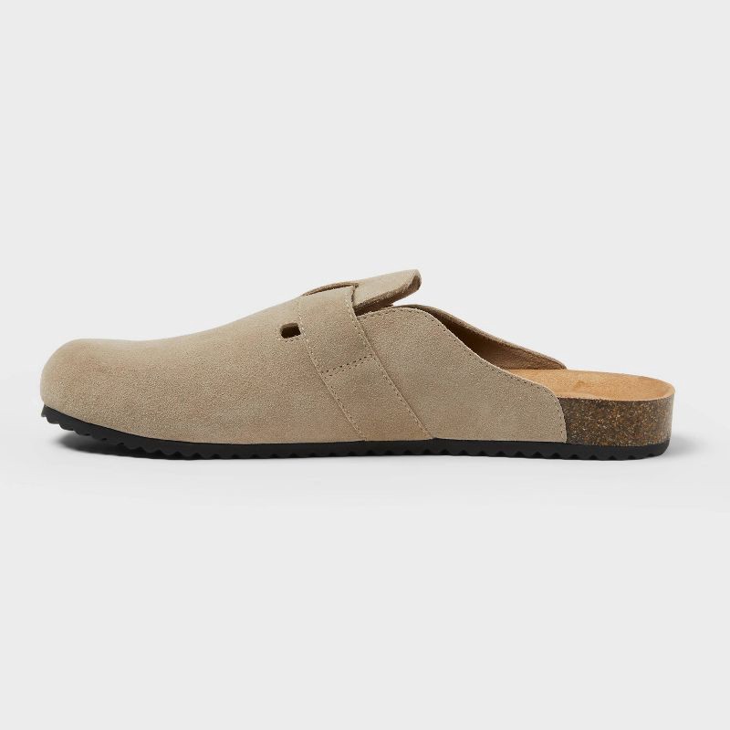 slide 2 of 3, Men's Oswald Clogs - Goodfellow & Co™ Taupe 12: Slip-On Leather Flats, Contoured Footbed, Flexible TPR Outsole, 1 ct