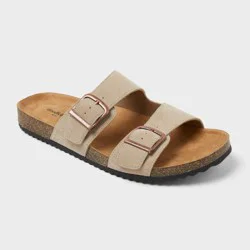 Men's Saul Suede Two Band Sandals - Goodfellow & Co™ Tan 11: Slip-On, Open Toe, Contoured Footbed, Flexible Outsole