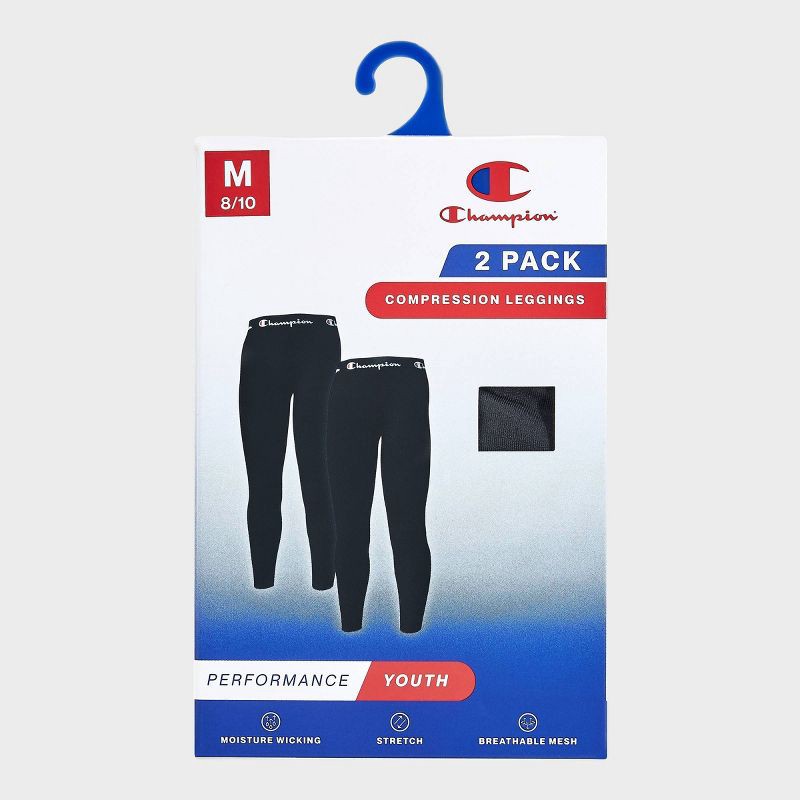 slide 2 of 4, Champion Youth 2pk Compression Pants - Black L, 2 ct