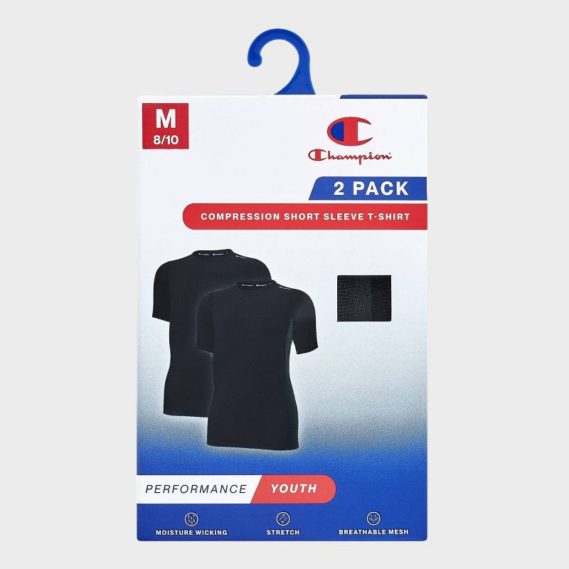 slide 2 of 4, Champion Youth 2pk Compression T-Shirt - Black/Black - S, 2 ct