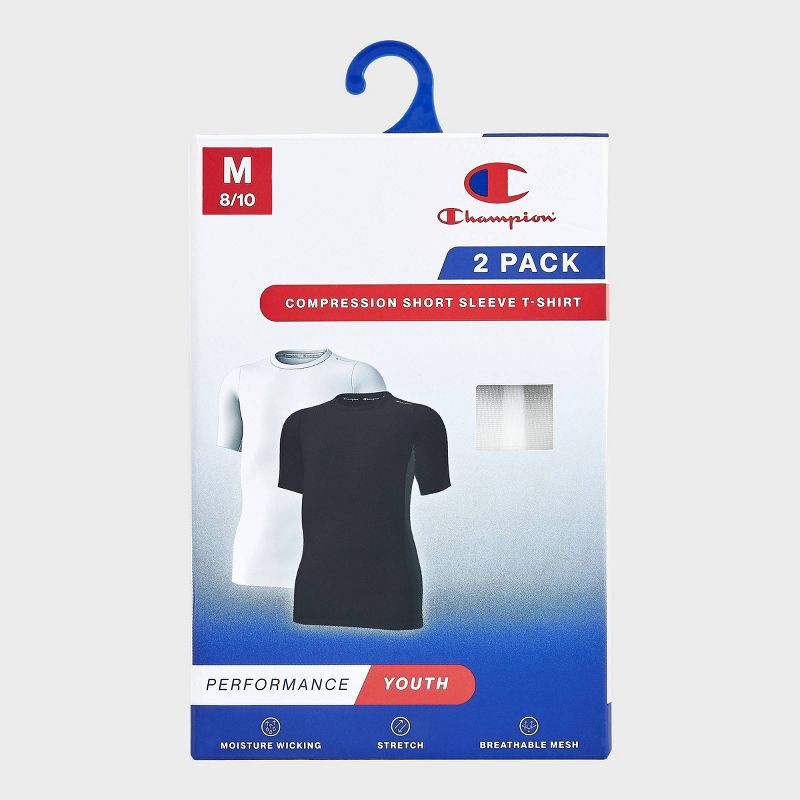 slide 2 of 4, Champion Youth 2pk Compression T-Shirt - White/Black - XL, 2 ct