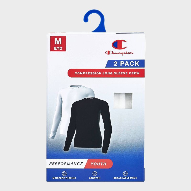 slide 2 of 4, Champion Youth 2pk Compression Long Sleeve Shirt - White/Black - L, 2 ct