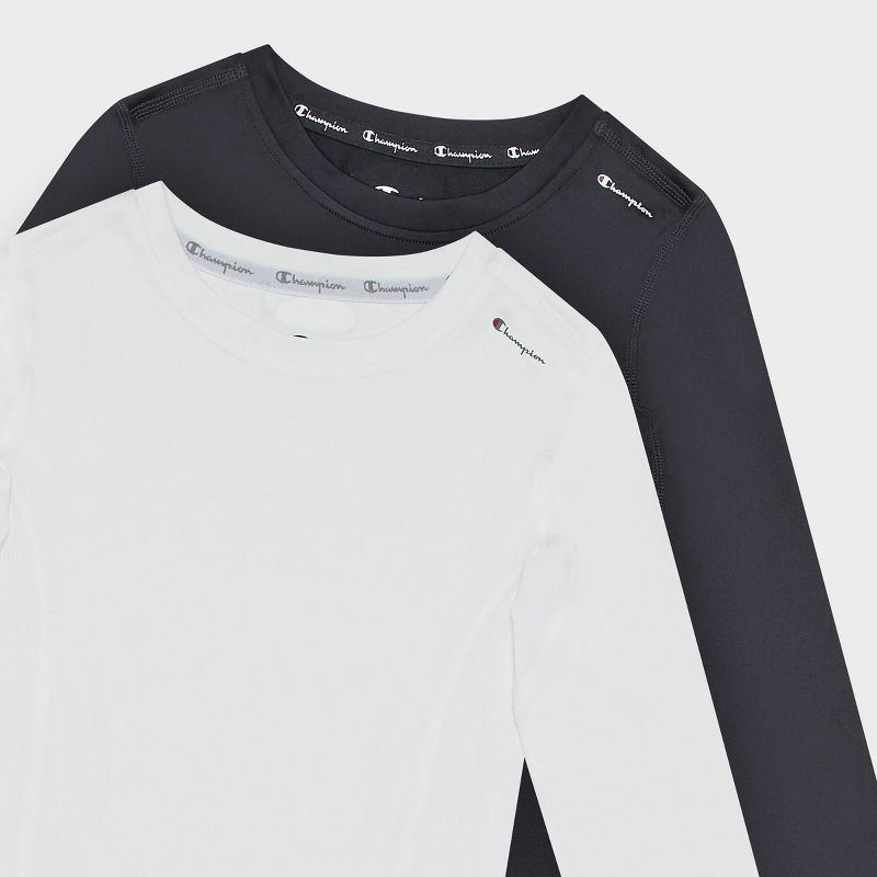 slide 3 of 4, Champion Youth 2pk Compression Long Sleeve Shirt - White/Black - L, 2 ct