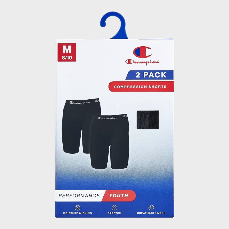 slide 2 of 4, Champion Youth 2pk Compression Shorts - Black L, 2 ct