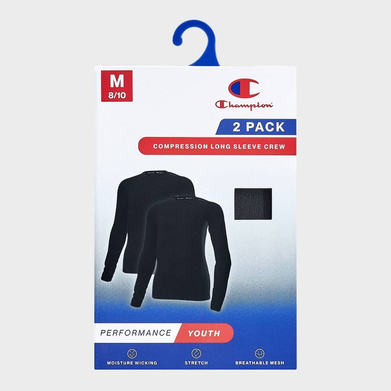 slide 2 of 4, Champion Youth 2pk Compression Long Sleeve Shirt - Black/Black - M, 2 ct